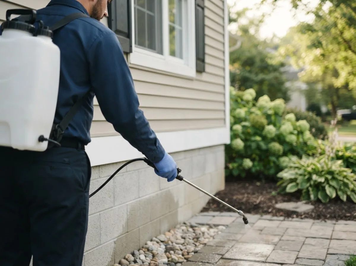 Pest control technician inspecting a home in Vail, IA